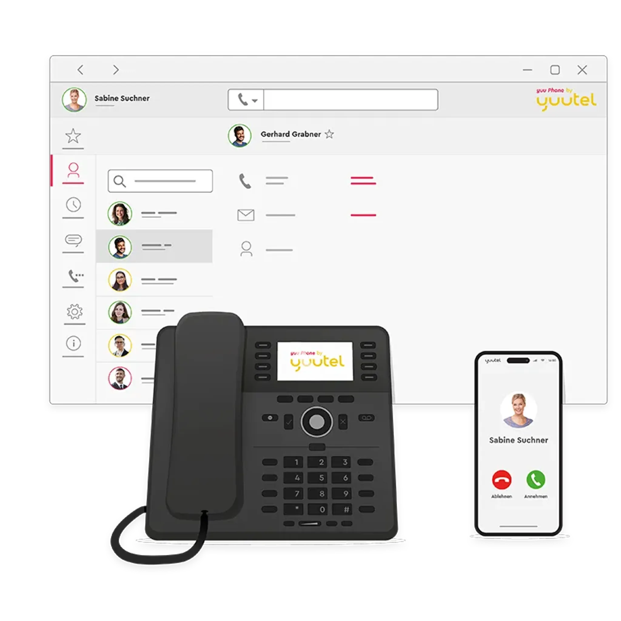 Mockup yuuphone Cloud Telefonanlage mit Endgeräten