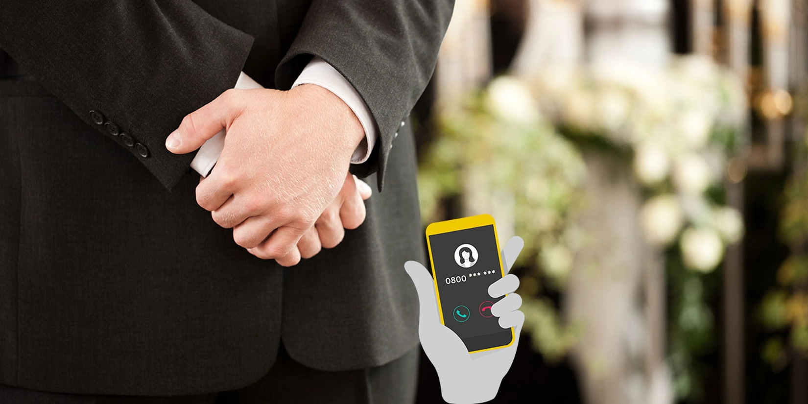 Hände von Mann mit Anzug und Handy