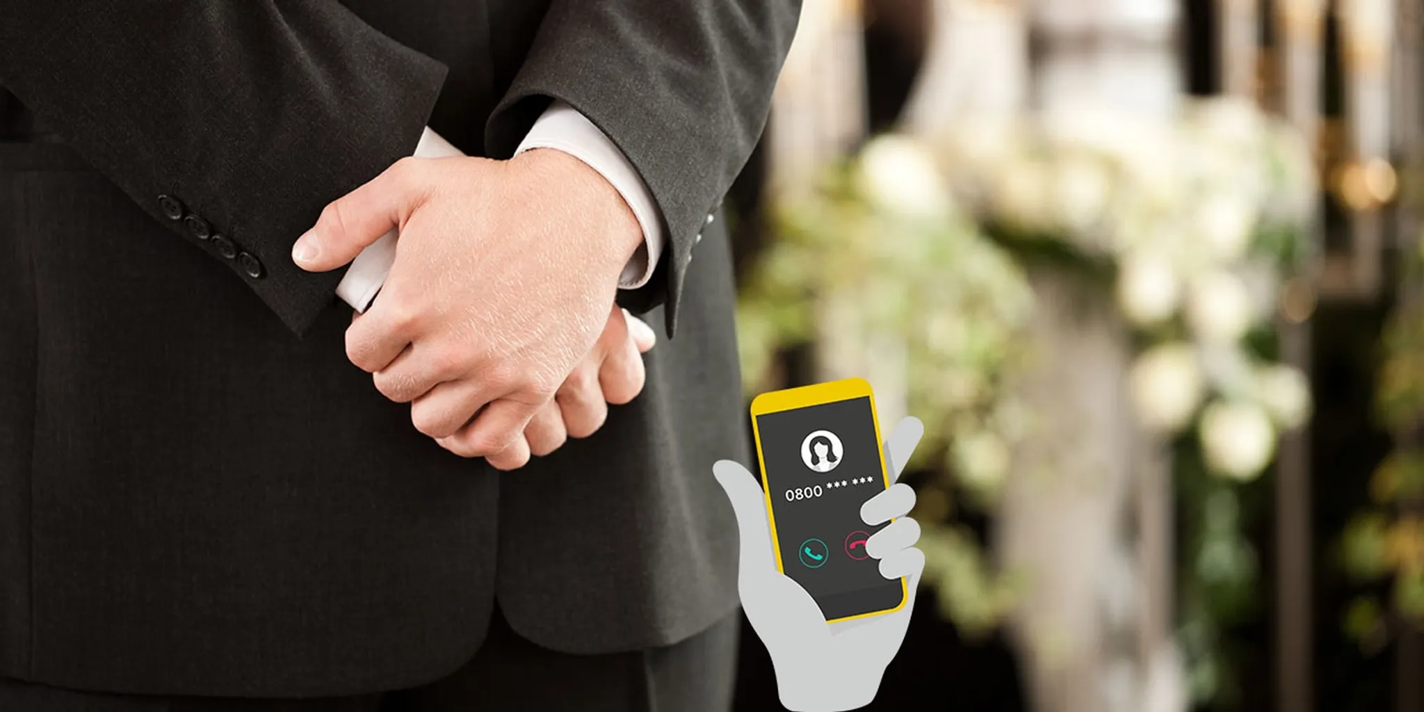 Hände von Mann mit Anzug und Handy